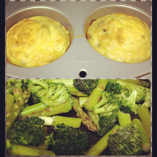 Sunday kitchen time. Cooking for this week. Here's a peek: sausage egg muffins and sautéed asparagus with broccoli. #paleo fun!