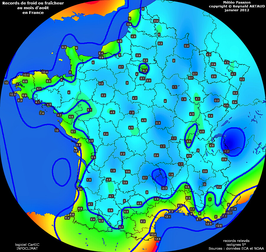 records de froid ou fraîcheur des températures minimales au mois d'août en France Reynald ARTAUD météopassion