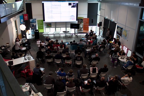 Photo taken from the top floor, over looking the crowd at GovHack Canberra