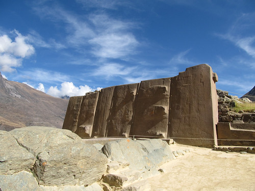 Forteresse de Ollantaytambo: le Temple du Soleil. Les sculptures de Pumas et de la Croix du Sud inca ont malheureusement disparus