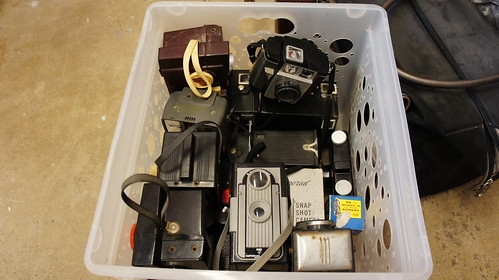 Bin of Old Cameras