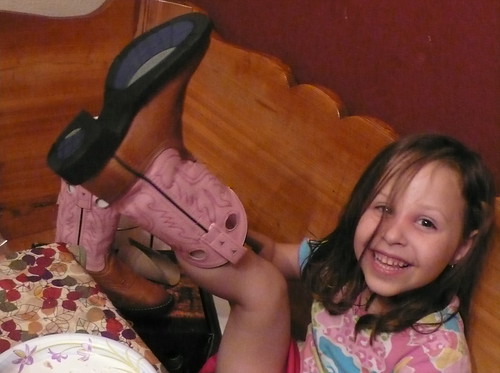 Daisy with her birthday Cowgirl Boots