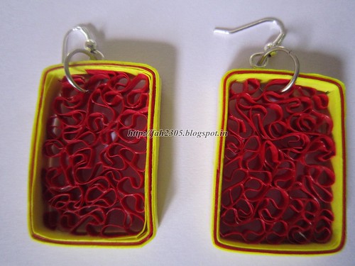 Handmade Jewelry - Paper Beehive Quilling Earrings (Rectangle) (1) by fah2305