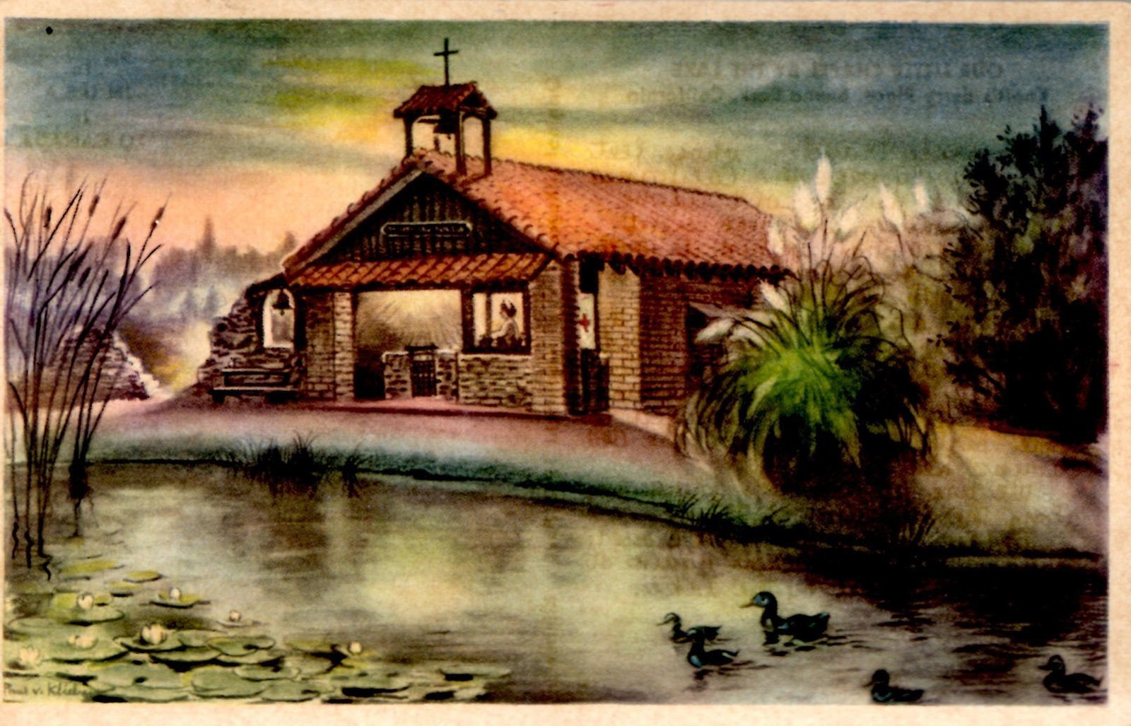 Our Little Chapel by the Lake, postcard, Knott's Berry Farm, circa 1944