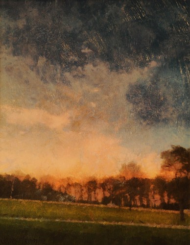 Painting, forest glade clouds, sky, James Hilborn, Caribou Coffee shop, Schaumburg, Illinois, USA by Wonderlane
