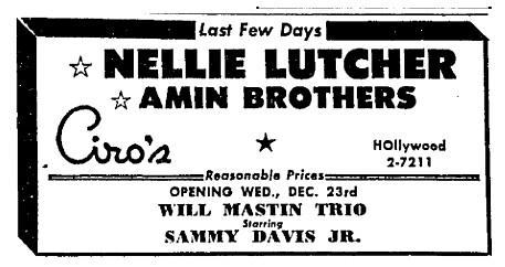 Will Mastin Trio at Ciros Los Angeles Times Dec 16, 1953
