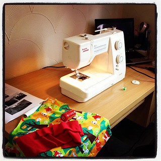 Testing out the new sewing area