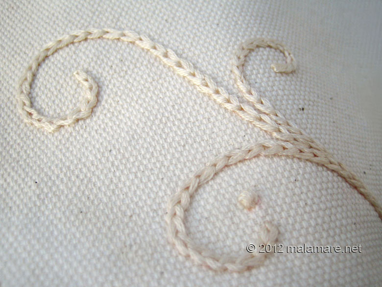 hand embroidery chain stitch cream swirls