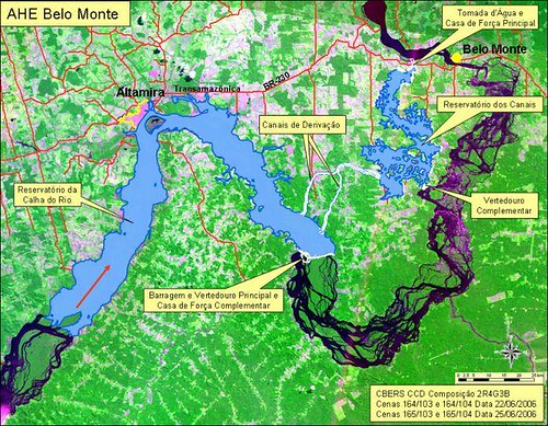 美山水壩（Belo Monte）施工位置圖，ISA提供，Marcelo Salazar製作