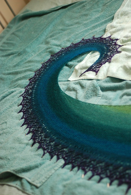 Curly spiral galaxy shawl green to blue to purple gradient colorshift