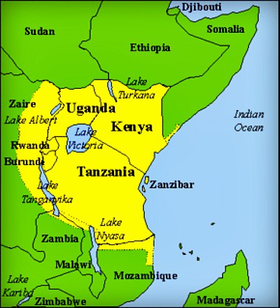 Kenya Tanzania Uganda map