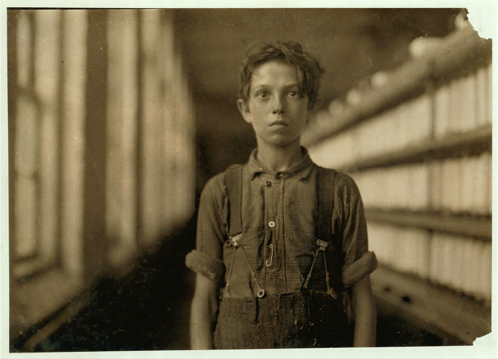 Name: Jo Bodeon. A "back-roper" in mule room. Burlington, Vt. Chace Cotton Mill. Location: Burlington, Vermont.