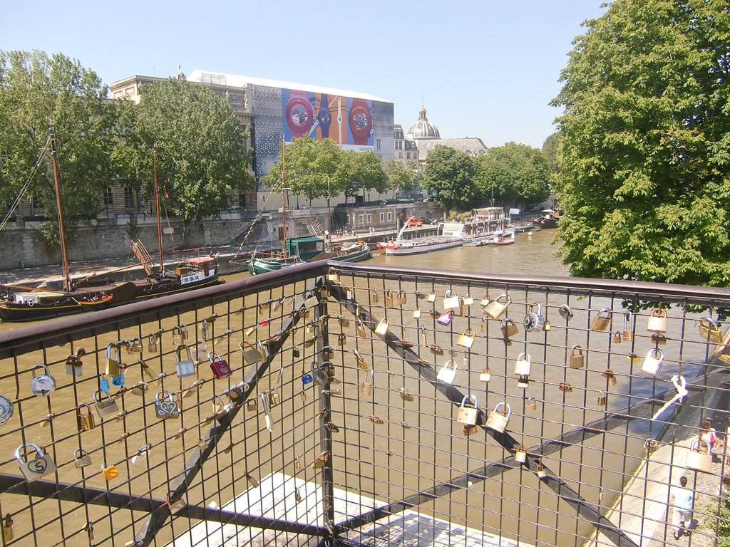 Love-locks on the brigde Pont des Arts in Paris