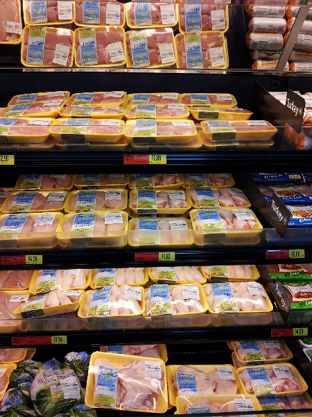 Wall of Crescent Foods Halal Chicken Products at Walmart near Detroit, MI