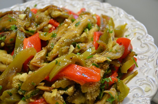 grilled eggplant and pepper salad