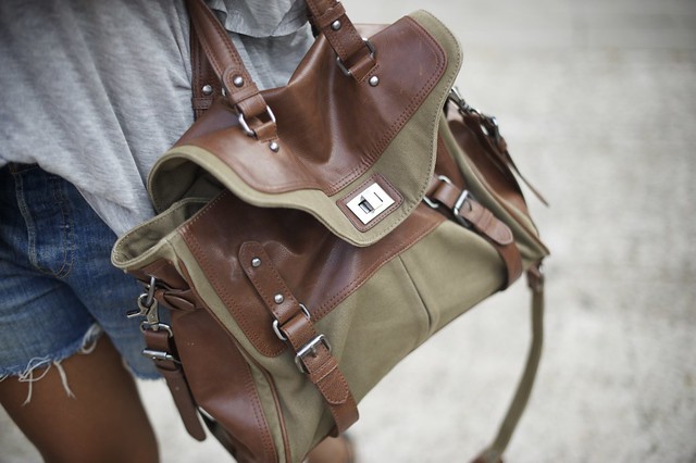 leather and canvas satchel