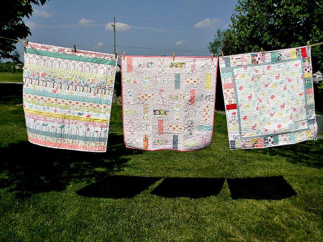 3 Hullabalou quilts on the line