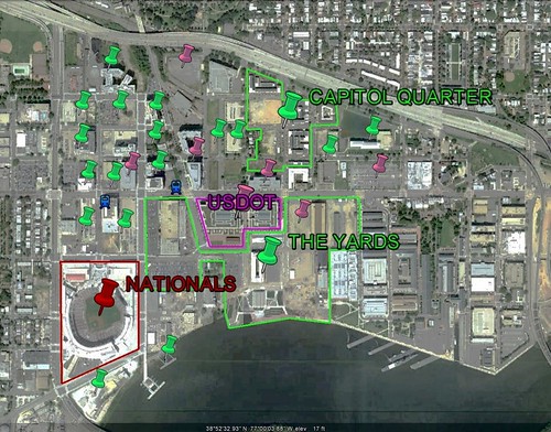 development locations near Nationals Park, DC (via Google Earth)