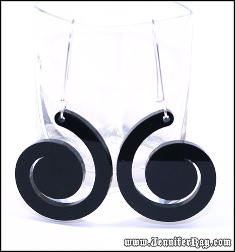 Black Swirl Lasercut Acrylic Earrings by JenniferRay.com
