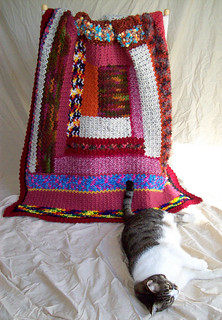 Red Fire colorblock afghan + LuvLee-3