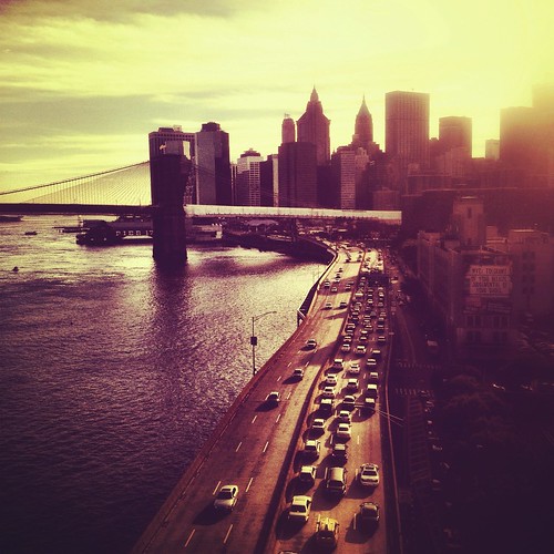 Sunset Overlooking the Brooklyn Bridge and New York City Skyline