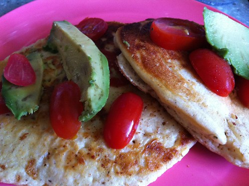 Protein Goji Berry Pancake (Sandwich) with Avocado and Grape Tomato