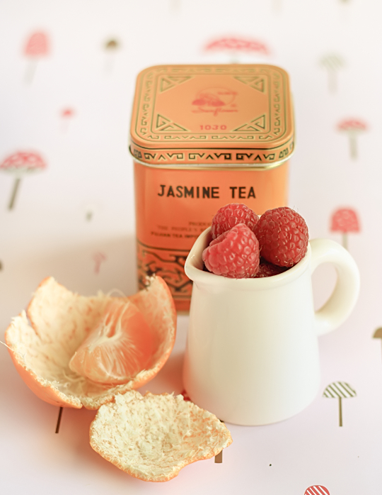 Mandarin & Jasmine Tea Cup Jellies with Raspberries