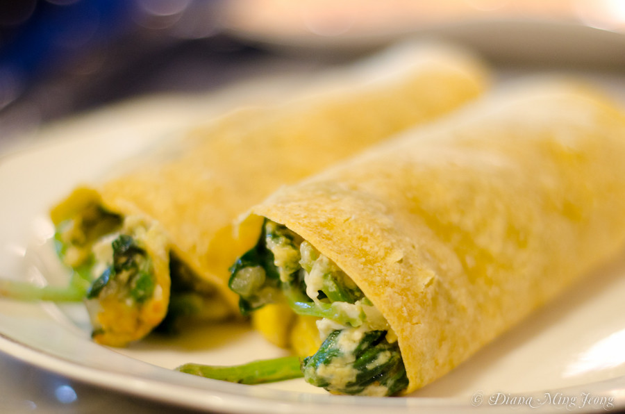 Spinach & Egg Corn Enchiladas with Green Chili Sauce