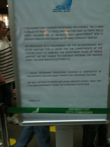 VCE airport apology letter blaming Italian government