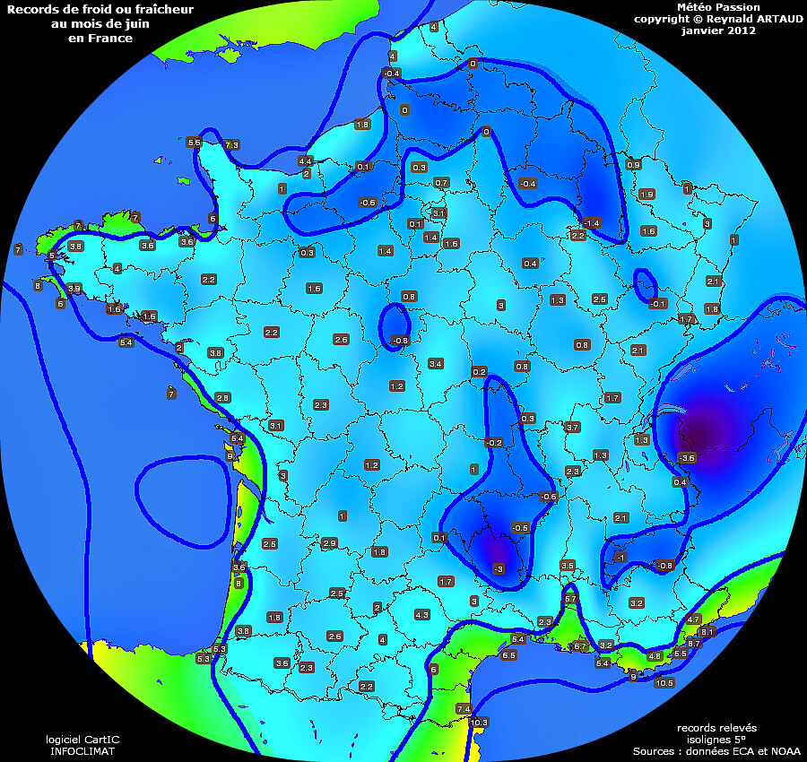 records de froid ou fraîcheur des températures minimales au mois de juin en France Reynald ARTAUD météopassion