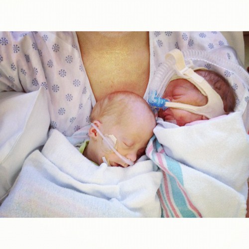 Snuggle time. Avery & Rhys, day 31. #twins #preemie @instagram_kids