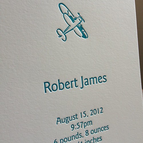 More airplanes in turquoise. #letterpress #birthannouncement