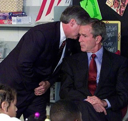 Moment when Bush heard about the attacks 11th September.