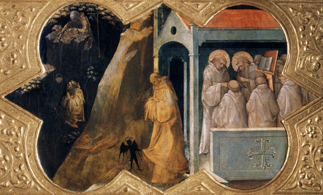 Lorenzo Monaco, St. Benedict in the Sacro Speco.c.1411-1413.[Uffizi]