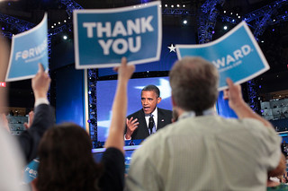 President Obama Addresses Convention Floor at 2012 DNC