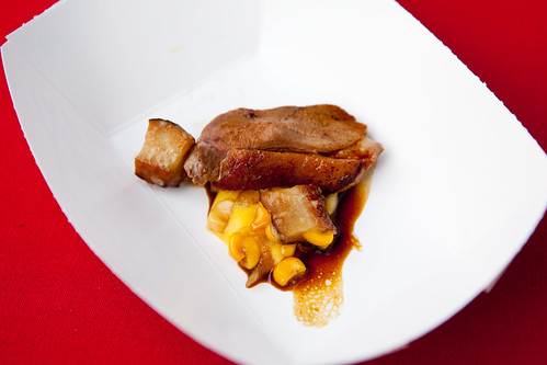 Roasted squab breast ancienne with creamed corn by Chef Harold Moore