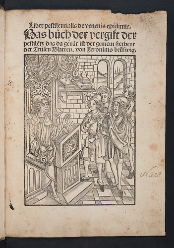 Illustrated title-page of Brunschwig, Hieronymus: [Pestbuch:]  Liber pestilentialis de venenis epidimie