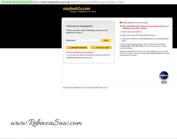 Maybank Log in page