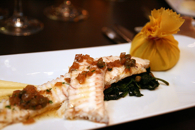 Dover Sole Meuniere, Garlic Wilted Spinach, Smoked Pomme Puree