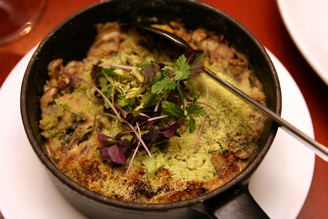 Smoked mushroom gratin, with herbed bread crumbs