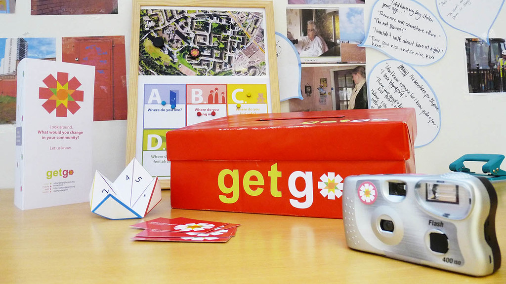 Getgo Glasgow research tools - ideas and issues box, magnetic map to create a heat map and posters