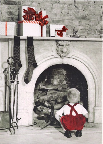 Christmas Little Boy at Fireplace