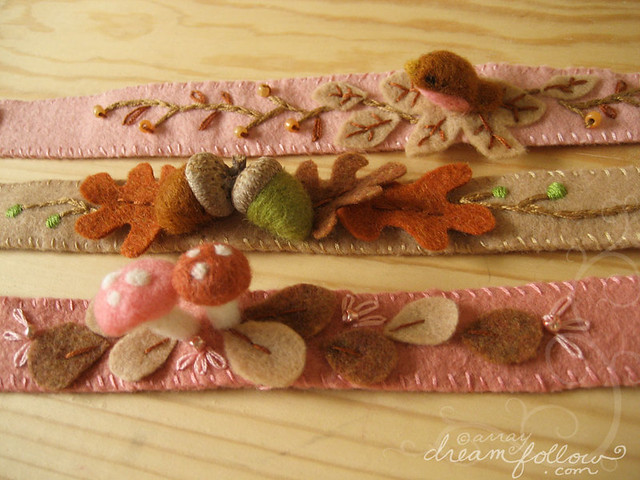 needle felted headbands with embroidery and beads