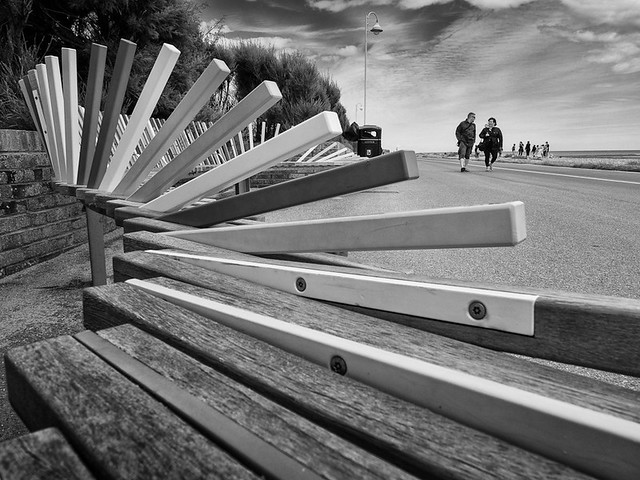 Bench seating along the seafront