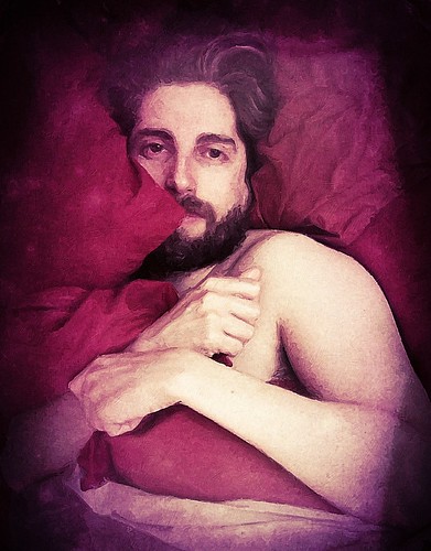 Bearded Man With Red Pillows (Digital Work Over Photograph. 2012)
