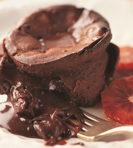Oozy Chocolate Grand Marnier Cakes with Glazed Blood Oranges