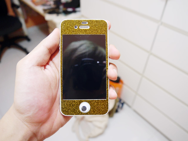 iphone gold and black glitter sticker front