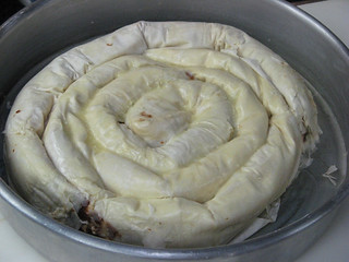 snake pastry dough in pan at New School of Cooking