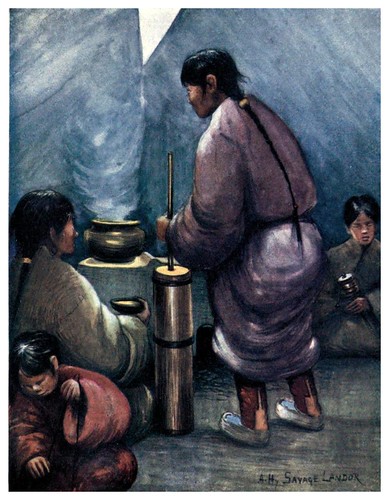 001-Preparando el te con mantequilla-Tibet & Nepal-1905-A. H. Savage-Landor