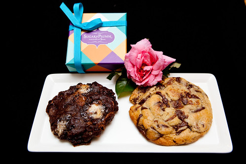 Rocky Road and Chocolate Chunk Cookies with a small box of chocolate bonbons